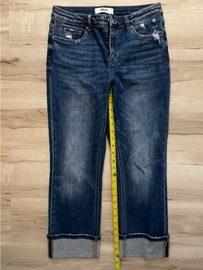 Mica Los Angelas Women's Dark Blue Distressed Crop Jeans